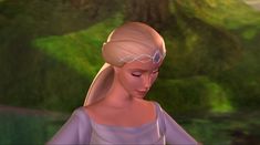 an animated image of a woman with long blonde hair wearing a tiara and dress