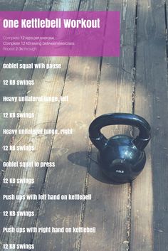 a kettle sitting on top of a wooden floor next to a sign that says one kettle workout