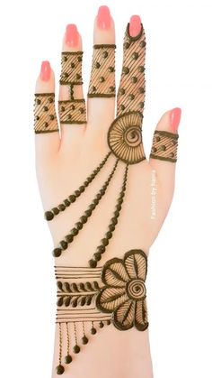 hendi design on the palm of a woman's hand with beads and flowers