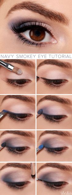 LuLu*s How-To: Navy Smokey Eye Makeup Tutorial at LuLus.com! Silver Eye Makeup Tutorial, Mac Make Up, Silver Eye Makeup, Makeup 101, Smokey Eye Tutorial, Work Makeup, Smokey Eye Makeup Tutorial, Easy Makeup Tutorial