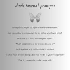 an image of a white butterfly with the words dalii journal prompts on it