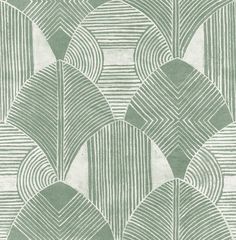 an art deco style wallpaper with wavy lines and curves in shades of light green