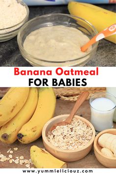 bananas and oatmeal for babies with text overlay