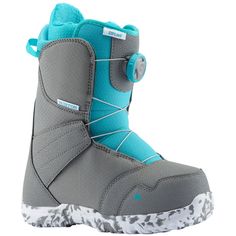 the snowboard boots are grey and blue