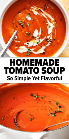 Homemade tomato soup recipe Home Tomato Soup, Tomato Soup Recipe With Canned Tomatoes, Homade Tomato Soup, Thm Crockpot, Downshiftology Recipes, The Best Tomato Soup, Gf Soups, Tomatoes Soup