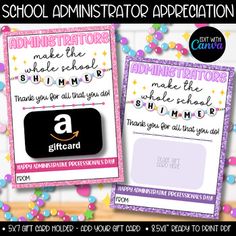 the back and front of an advertise for school's graduation appreciation cards