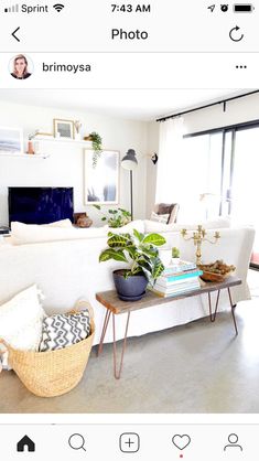 a living room filled with lots of furniture and plants on top of a coffee table