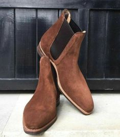 Mens brown Square toe Suede Chelsea boots, Men elegant casual Suede Chelsea boot #Handmade #Ankle #Casual Light Brown Ankle Boots, Office Boots, Dress Ankle Boots, Quality Leather Boots, Mens Dress Boots, Ankle Boots Dress, Botas Chelsea, Custom Design Shoes, Ankle Boots Men