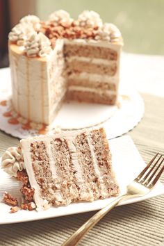 two slices of cake sitting on top of white plates