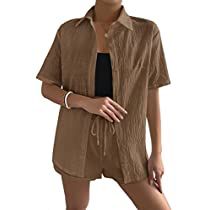 Check this out! Petite Body Types, Curvy Body Types, 2 Piece Short Set, Amazon Favorites, Drawstring Waist Shorts, Running Tops, Button Down Blouse, Short Set, Outfits Casual