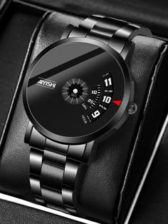 Casual Collar  Zinc Alloy  Wrist Watches Embellished   Men's Watches Trendy Black Stainless Steel Watch Accessories, Products Animation, Men's Vintage Watch, Amazing Watches, Stylish Watches, Smart Watches, Luxury Watches For Men, Wristwatch Men, Men's Watches