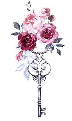 a drawing of a key with flowers on it