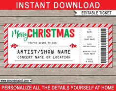 printable christmas ticket for kids to play in the holiday spirit with text on it