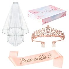 [Durable Materials]: The bridal decorative tiara is made of eco-friendly alloy metal and sparkling rhinestones. The "bride-to-be" bachelorette party sash is crafted from premium satin, and the soft tulle veil features a double-layer design with an edged layering. [Wedding Gifts for Ladies]: This beautiful bridal party decoration set will make the bachelorette stand out at the party. The crown can also be used as a chic cake topper. [Bachelorette Party Decoration]: The crown, sash and veil set is Bridal Party Decorations, Bridal Party Decor, Bride To Be Party, Veil Color, Chic Cake, Bachelorette Party Sash, Soft Tulle Veil, Wedding Gifts For Bride And Groom, Tulle Veil