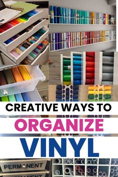 CREATIVE WAYS TO ORGANIZE CRICUT VINYL Circuit Storage Ideas, How To Store Vinyl Rolls, Cricut Station Storage Ideas, Ways To Store Vinyl, Diy Vinyl Storage Rack, Vinyl Storage Ideas