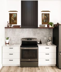 a stove top oven sitting inside of a kitchen