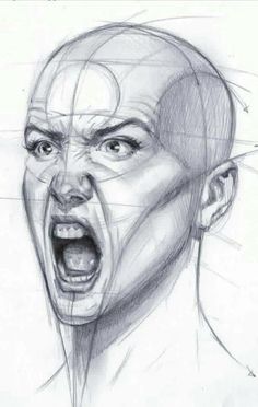 a drawing of a man's face with his mouth open