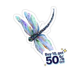 a sticker with a dragon on it's back and the words buy 10 % off