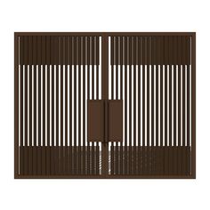 an image of a wooden door with metal bars on the outside and brown wood slats on the inside