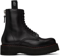 Handcrafted ankle-high buffed leather boots in black. · Lace-up closure · Logo-woven pull-loops at collar · Zip closure at heel · Topstitching in red at welt · Lightweight treaded foam rubber platform sole · Platform: H1.5 Supplier color: Black Brown Chelsea Boots, Chain Strap Bag, Round Toe Shoes, Rounded Toe Boots, Floral Shoes, Black Chelsea Boots, Black High Heels, Suede Ankle Boots, Brown Boots