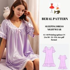 digital pattern Night Dress Cotton, Sleeping Dress, Dress Night, Cotton Nightgown, Dress Cotton, Digital Pattern, Night Dress, Nightwear, Night Gown