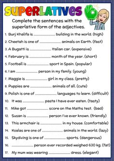 an english worksheet with the words superlaties