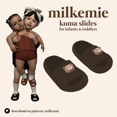 an image of two babies in slippers with the caption milkme kuma slides for infants and toddlers