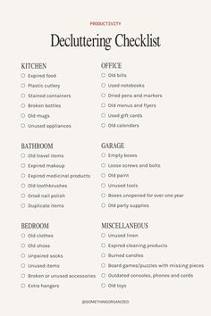 the printable checklist is shown for each room in the house, and includes items to choose from