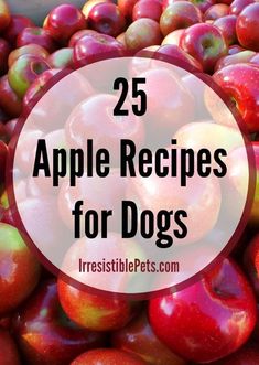 an image of apples with the words 25 apple recipes for dogs on top of it