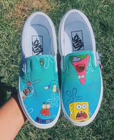 Spongebob Painted Shoes, Custom Vans Ideas, Spongebob Shoes, Vans Shoes Fashion, Customised Vans