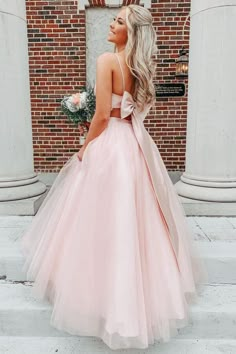 Floor Length Prom Dress, Back Prom Dress, Tulle Long Prom Dress, Tulle Material, Prom Dress Ideas, Fashion Vocabulary, Preppy Stuff, Quince Ideas, Pink Prom