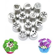 six cupcake pans with different designs on them