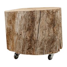 a wooden table with wheels on it