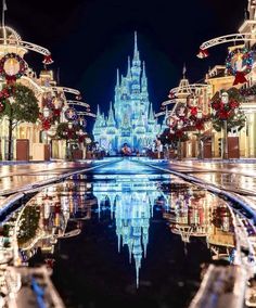 the main street in disney world at christmas time