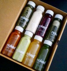 six bottles of naked juice in a box