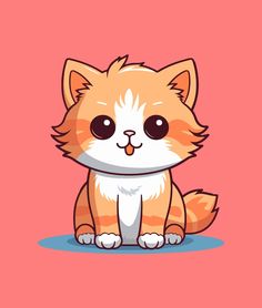 an orange and white cat on a pink background