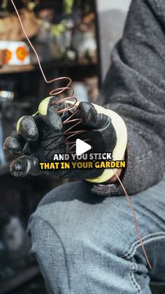 a person holding something in their hand with the words and you stick that's in your garden