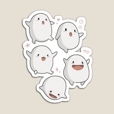 six stickers with different shapes and sizes of white ghost faces, one in the middle is