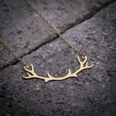 Animal necklace deer antler necklace nature necklace by ByYaeli Gold Deer Necklace, Deer Head Necklace, Deer Antler Necklace, Deer Antlers Necklace, Deer Jewelry, Deer Necklace, Gold Deer, Antler Pendant, Antler Jewelry