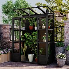 a small greenhouse with potted plants in it