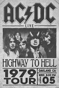 an old concert poster for ac / dc's highway to hell