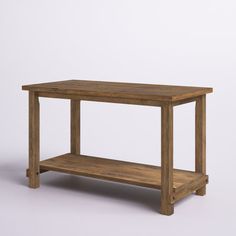 an old wooden table with shelf on top