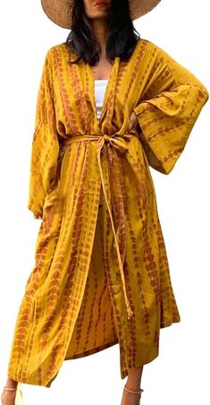 Bsubseach Sexy Bathing Suit Cover Ups for Womens Beach Kimono Swimsuit Coverups Resort Wear Yellow at Amazon Women’s Clothing store Long Kimono Cardigan, Moda Kimono, Beach Kimono, Boho Cardigan, Bathing Suit Cover, Chic Pattern, Bathing Suit Covers, Bathing Suit Cover Up, Bohemian Look