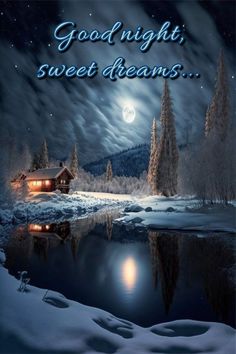 a night scene with the words good night, sweet dreams