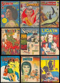 some old comics are on display in this collage with the covers from different eras