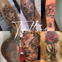 several different tattoos are shown in this collage