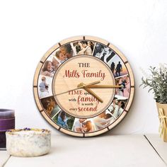 Time Spent With Family Is Worth Every Second, Custom Photo, Family Name, Wall Clock Family Wall Clock, Family Clock, Photo Light Box, Personalized Wall Clock, Clock Ideas, Square Clocks, Bedroom Wall Clock, Kitchen Clock, Number Wall