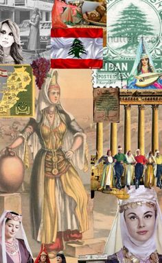 collage of different pictures with women and men in traditional dress, including an image of a woman wearing a headscarf