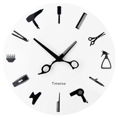 PRICES MAY VARY. 🧭 Size: Approximately 12" x 12" .Hair Salon Theme 💇 clock for Professionals Hairdressers, Barbers, Hair Stylists ✂️ for women, men and kids girls and boys ! 🧭 Material:Black and white acrylic.Easy to apply, no need other tools,a great gift for those that are always late. 🧭 Silent Clock Movement:High quality quartz sweep movement for keeping quiet and accurate, no more annoying ticking, which provides peaceful and comfortable moment. 🧭 Really Useful Gift - This unique decora Stylist Tools, Hairdresser Gift, Always Late, Clock Living Room, Wall Watch, Theme Wall, Hair And Beauty Salon, Clock Decor, Wall Clock Modern