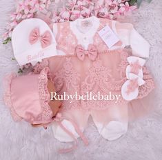 This 4pcs set includes; 1. Layette 2. Hat 3. Mittens (P-3M) or Bib (6-12M) 4. Bonnet Cute Pink Gift Sets, Elegant Pink Gift Sets, Pink Fitted Sets For Baptism, Fitted Pink Baptism Set, Pink Fitted Baptism Set, Fitted Pink Sets For First Birthday, Gift Fitted Pink Dress, Fitted Pink Dress For Gifts, Pink Fitted Dress For Gift